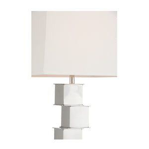 Wildwood The Square Mile Floor Lamp — Polished Nickel Sculptural Stack, Tapered White Shade, Slim 64" Accent Light 61187