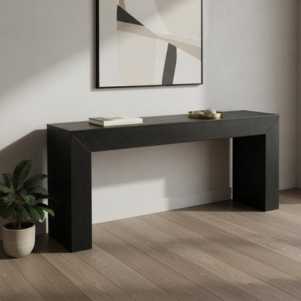 HomeRoots 72" Charcoal Solid Wood Console Table - Distressed Vintage Design with Modern Sled Base Style 611870