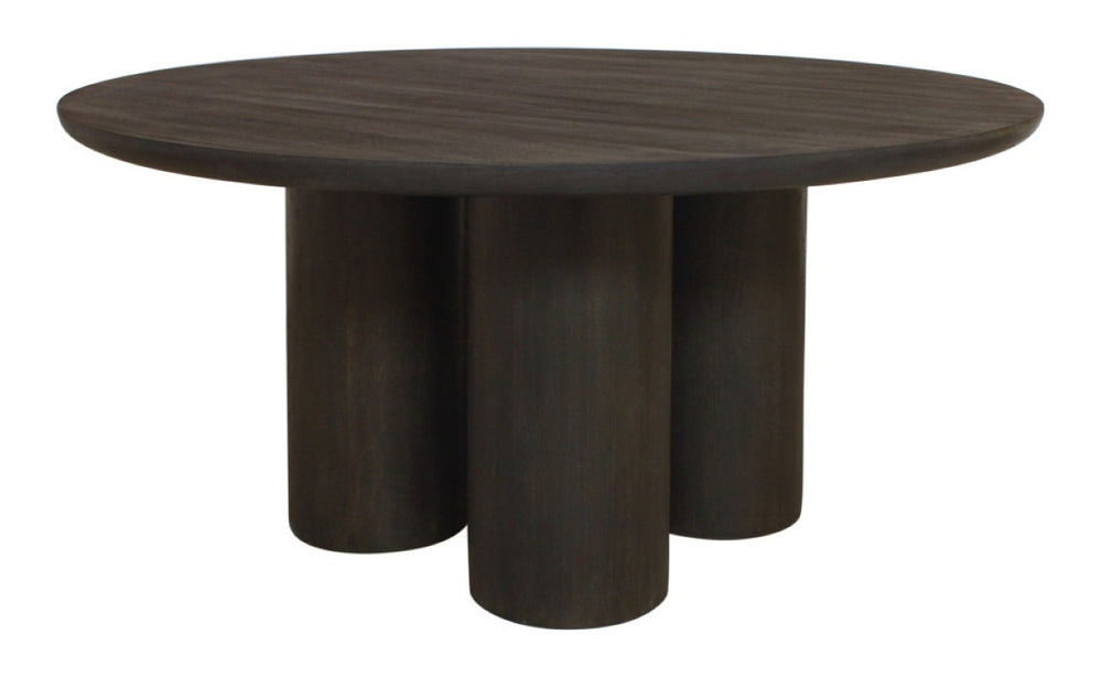 HomeRoots 63 Inch Solid Wood Round Dining Table in Rich Dark Brown for Spacious Gatherings 611871