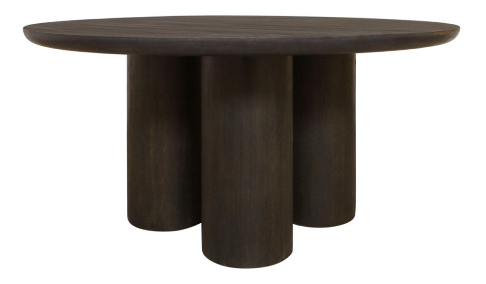 HomeRoots 63 Inch Solid Wood Round Dining Table in Rich Dark Brown for Spacious Gatherings 611871