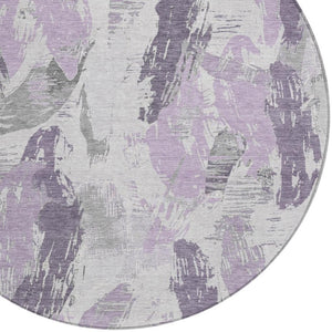 HomeRoots 8' Stylish Abstract Round Area Rug in Lavender & Lilac - Washable, Durable for Indoor/Outdoor Use 611888