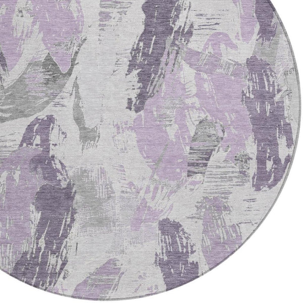 HomeRoots 8' Stylish Abstract Round Area Rug in Lavender & Lilac - Washable, Durable for Indoor/Outdoor Use 611888