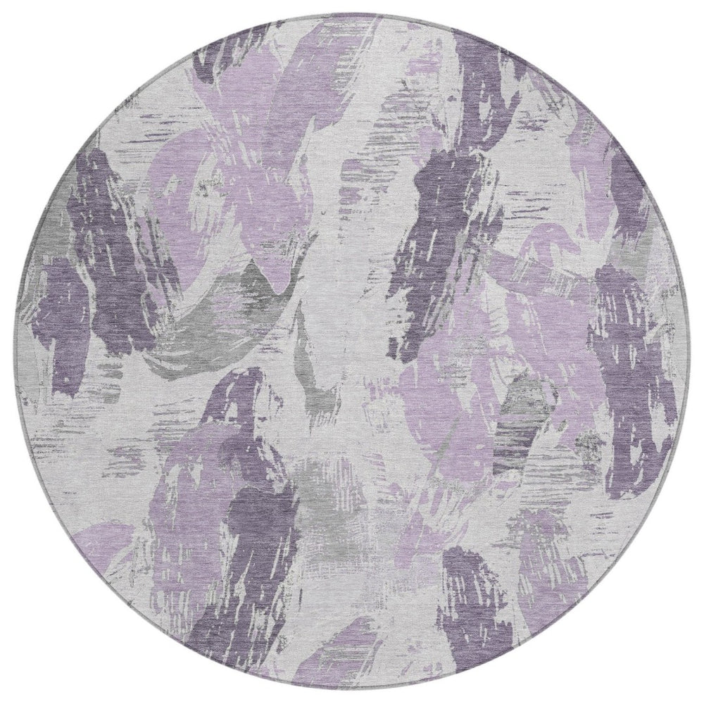 HomeRoots 8' Stylish Abstract Round Area Rug in Lavender & Lilac - Washable, Durable for Indoor/Outdoor Use 611888