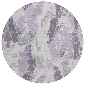HomeRoots 8' Stylish Abstract Round Area Rug in Lavender & Lilac - Washable, Durable for Indoor/Outdoor Use 611888