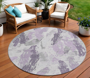 HomeRoots 8' Stylish Abstract Round Area Rug in Lavender & Lilac - Washable, Durable for Indoor/Outdoor Use 611888
