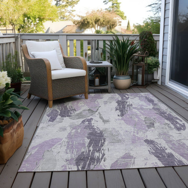 HomeRoots 9' X 12' Contemporary Lavender & Lilac Abstract Area Rug - Washable, Durable for Indoor/Outdoor Use 611890