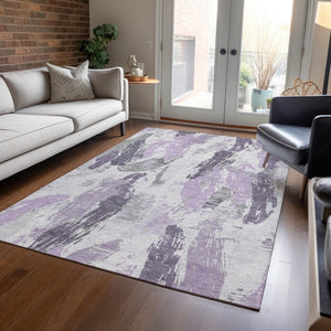 HomeRoots 9' X 12' Contemporary Lavender & Lilac Abstract Area Rug - Washable, Durable for Indoor/Outdoor Use 611890