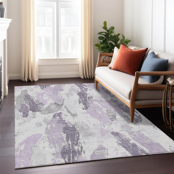 HomeRoots 9' X 12' Contemporary Lavender & Lilac Abstract Area Rug - Washable, Durable for Indoor/Outdoor Use 611890