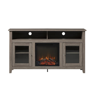 English Elm Walker Edison - Classic Reclaimed Barnwood Glass-Door Fireplace TV Stand with LED Flames, Tall Storage for 65" TVs B185P169428