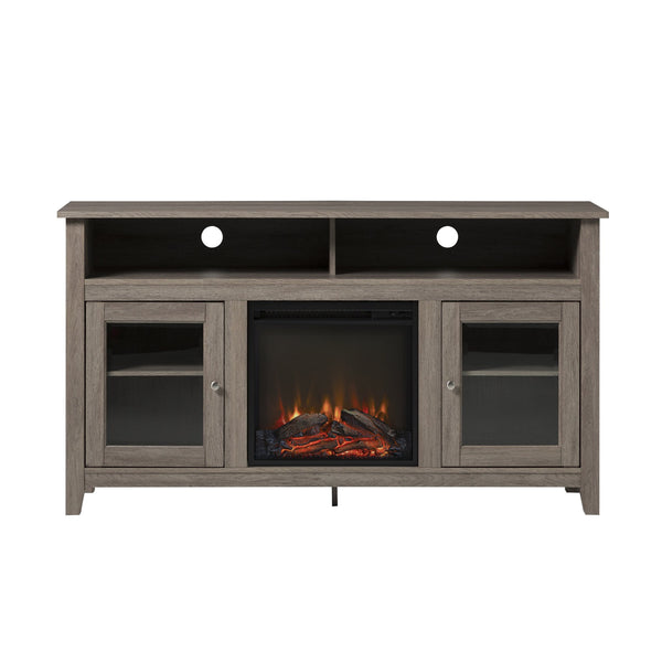 English Elm Walker Edison - Classic Reclaimed Barnwood Glass-Door Fireplace TV Stand with LED Flames, Tall Storage for 65" TVs B185P169428