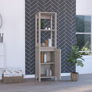 English Elm Arctic Linen storage cabinet 4-shelf single-door tall bathroom organizer in sleek light gray finish Beige 33 L x 22 W x 7 H B128P148857
