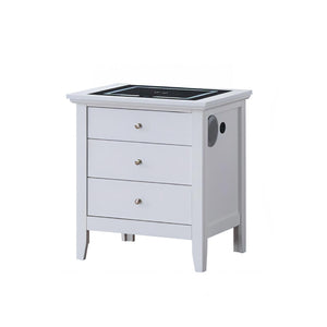 English Elm Hammond Smart 3-Drawer Nightstand White with USB Charging, Glass Top, Built-In Speakers, Dovetail Drawers B078P408787