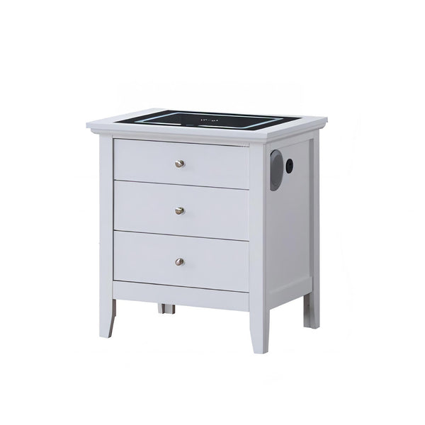English Elm Hammond Smart 3-Drawer Nightstand White with USB Charging, Glass Top, Built-In Speakers, Dovetail Drawers B078P408787