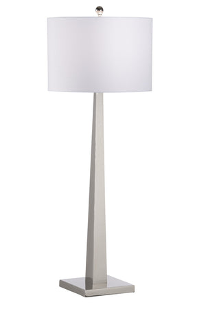 Wildwood Obelisk Polished Nickel Table Lamp With White Linen Drum Shade — 44" Transitional Accent Light For Entryways 61192