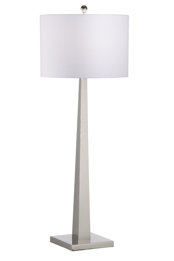 Wildwood Obelisk Polished Nickel Table Lamp With White Linen Drum Shade — 44" Transitional Accent Light For Entryways 61192