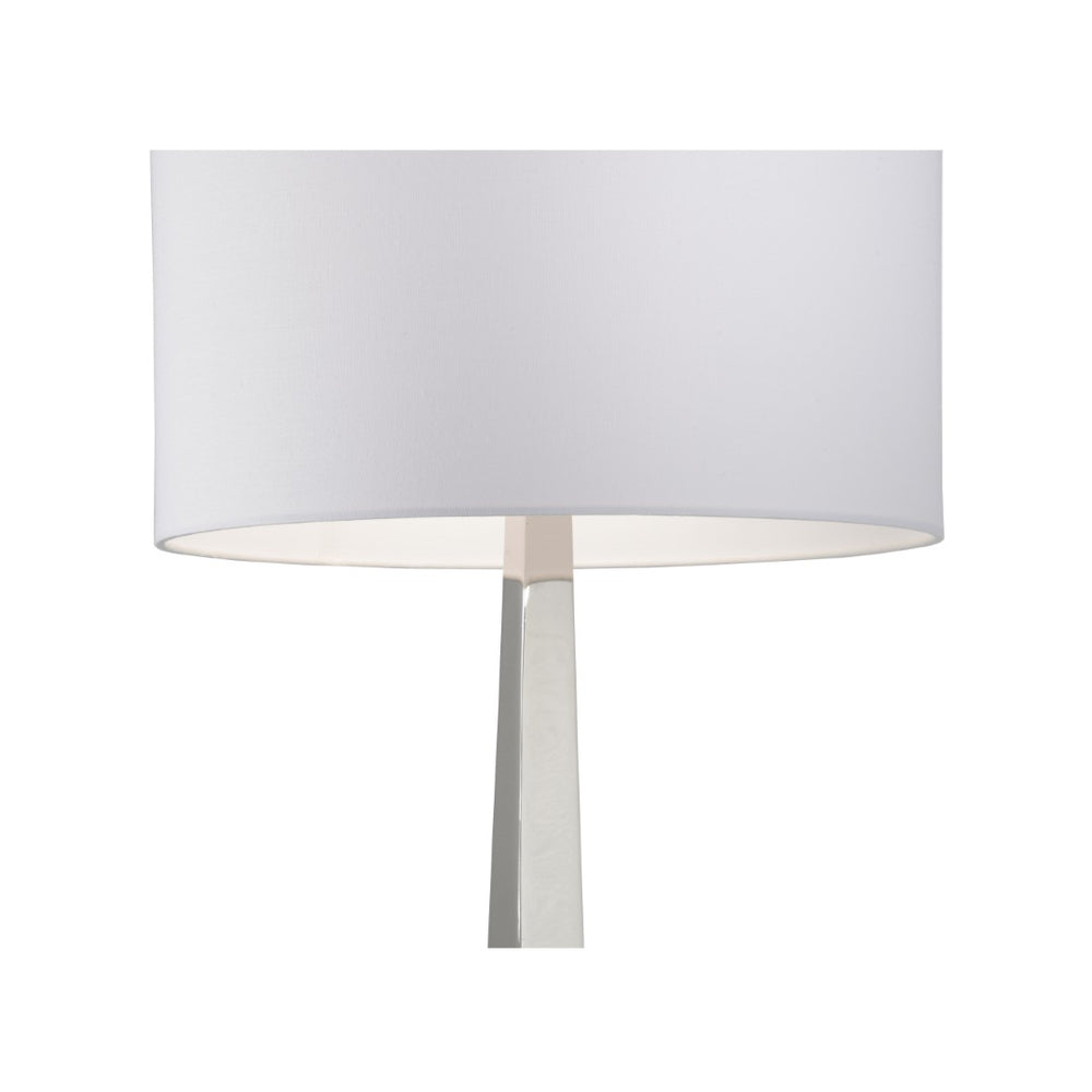 Wildwood Obelisk Polished Nickel Table Lamp With White Linen Drum Shade — 44" Transitional Accent Light For Entryways 61192