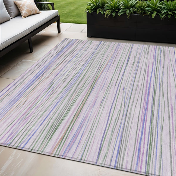 HomeRoots 5' Stylish Lavender and Mauve Striped Washable Area Rug for Indoor & Outdoor Versatile Spaces 611923