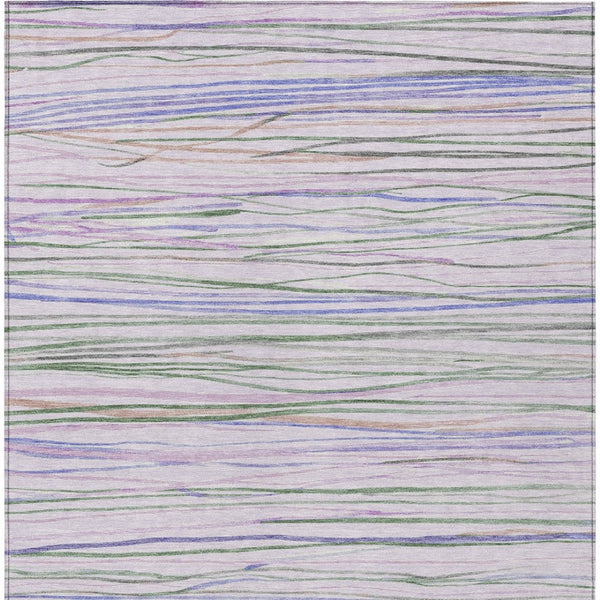 HomeRoots 5' Stylish Lavender and Mauve Striped Washable Area Rug for Indoor & Outdoor Versatile Spaces 611923