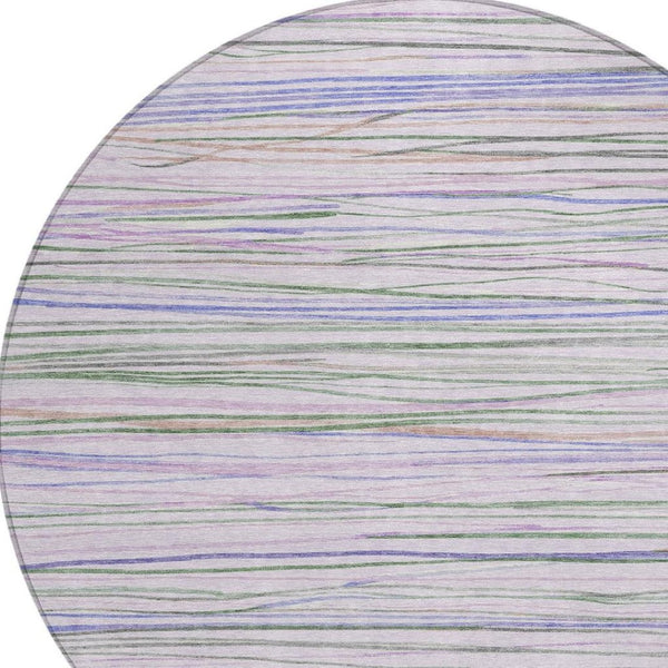 HomeRoots 8' Striped Lavender and Mauve Washable Area Rug - Durable, Stylish for Indoor & Outdoor Spaces! 611924