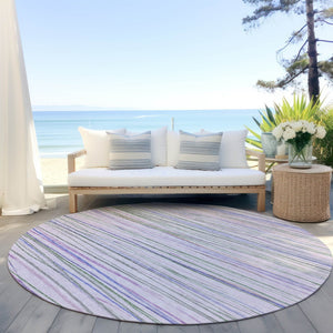 HomeRoots 8' Striped Lavender and Mauve Washable Area Rug - Durable, Stylish for Indoor & Outdoor Spaces! 611924