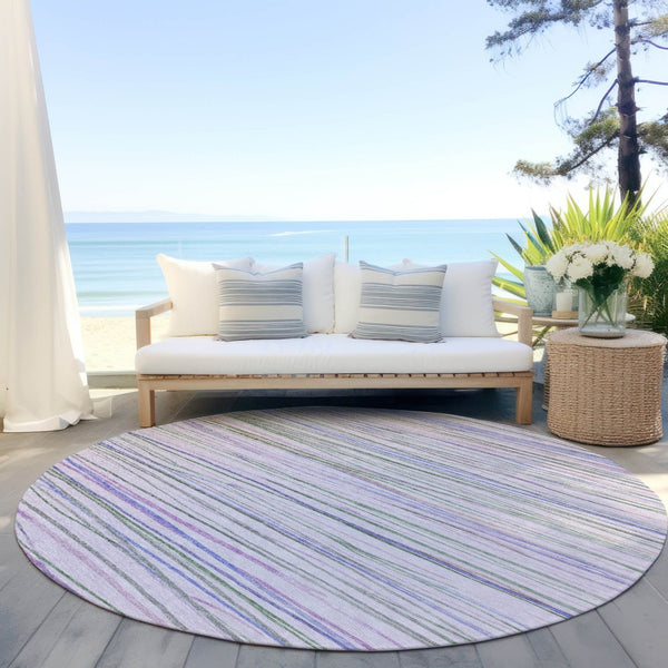 HomeRoots 8' Striped Lavender and Mauve Washable Area Rug - Durable, Stylish for Indoor & Outdoor Spaces! 611924