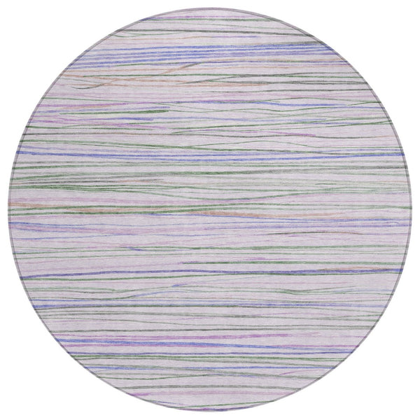 HomeRoots 8' Striped Lavender and Mauve Washable Area Rug - Durable, Stylish for Indoor & Outdoor Spaces! 611924