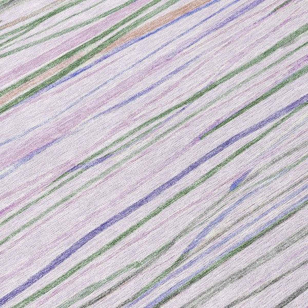 HomeRoots 8' Striped Lavender and Mauve Washable Area Rug - Durable, Stylish for Indoor & Outdoor Spaces! 611924