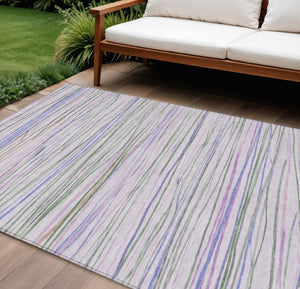 HomeRoots 10' Stylish Lavender & Mauve Striped Washable Area Rug - Durable Indoor/Outdoor Decor Essential! 611927