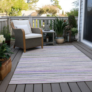 HomeRoots 10' Stylish Lavender & Mauve Striped Washable Area Rug - Durable Indoor/Outdoor Decor Essential! 611927
