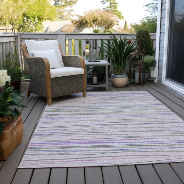 HomeRoots 10' Stylish Lavender & Mauve Striped Washable Area Rug - Durable Indoor/Outdoor Decor Essential! 611927