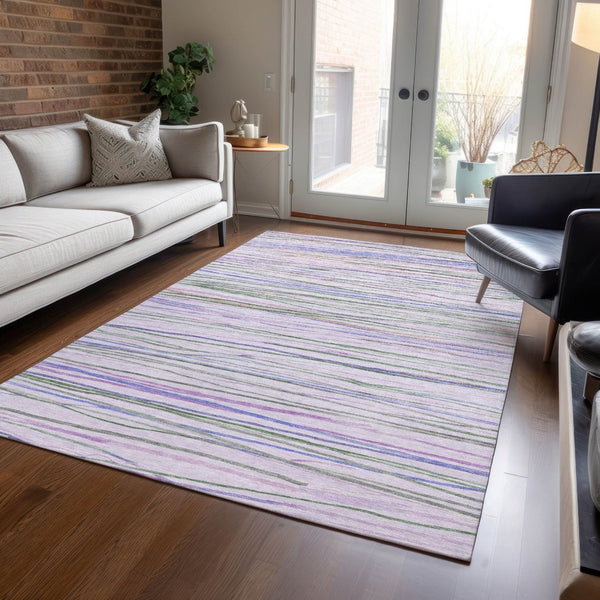 HomeRoots 10' Stylish Lavender & Mauve Striped Washable Area Rug - Durable Indoor/Outdoor Decor Essential! 611927