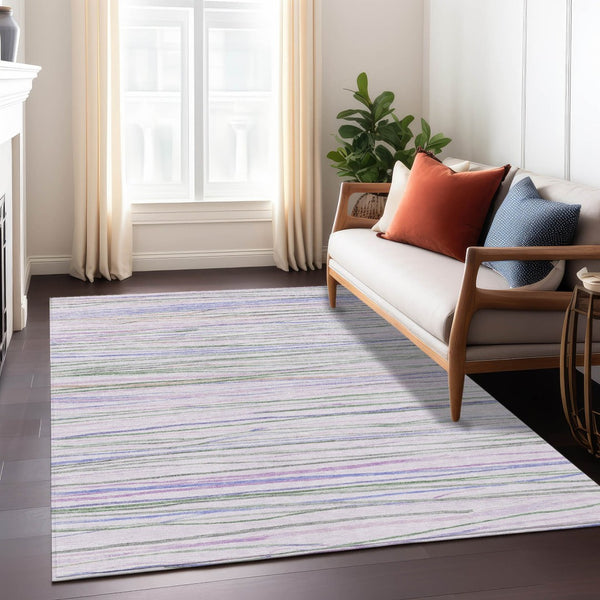 HomeRoots 10' Stylish Lavender & Mauve Striped Washable Area Rug - Durable Indoor/Outdoor Decor Essential! 611927