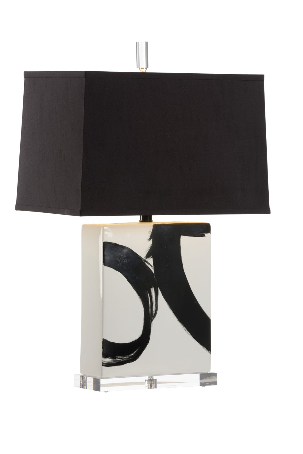 Wildwood Abstract Sculptural Table Lamp With Hand-Painted Black & White Glaze, Silkette Shade, 27" H Statement Piece 61193-2