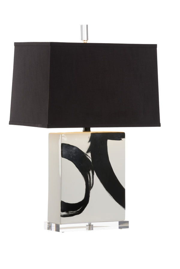 Wildwood Abstract Sculptural Table Lamp With Hand-Painted Black & White Glaze, Silkette Shade, 27" H Statement Piece 61193-2