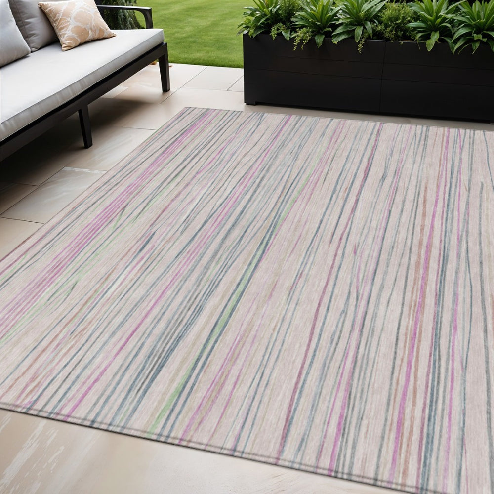 HomeRoots 5' Stylish Pink Mauve Blush Striped Washable Area Rug - Durable Indoor Outdoor Design for Any Space 611935