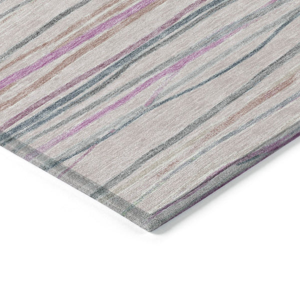 HomeRoots 5' Stylish Pink Mauve Blush Striped Washable Area Rug - Durable Indoor Outdoor Design for Any Space 611935