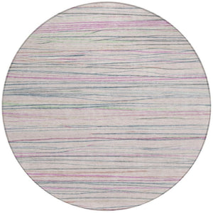 HomeRoots 8' Pink Mauve Blush Round Area Rug - Stylish Striped Design, Washable, Indoor/Outdoor Versatility 611936