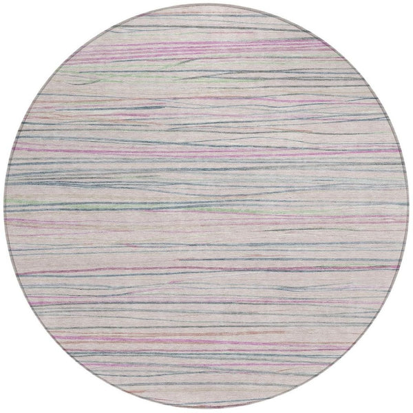 HomeRoots 8' Pink Mauve Blush Round Area Rug - Stylish Striped Design, Washable, Indoor/Outdoor Versatility 611936