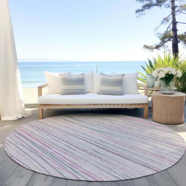 HomeRoots 8' Pink Mauve Blush Round Area Rug - Stylish Striped Design, Washable, Indoor/Outdoor Versatility 611936