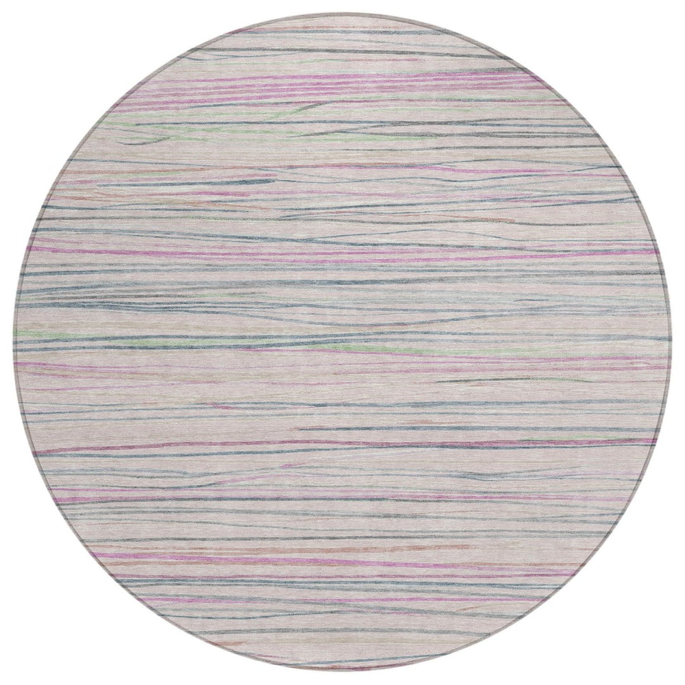 HomeRoots 8' Pink Mauve Blush Round Area Rug - Stylish Striped Design, Washable, Indoor/Outdoor Versatility 611936