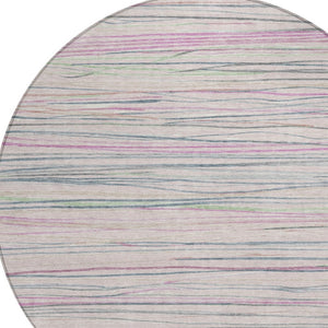 HomeRoots 8' Pink Mauve Blush Round Area Rug - Stylish Striped Design, Washable, Indoor/Outdoor Versatility 611936