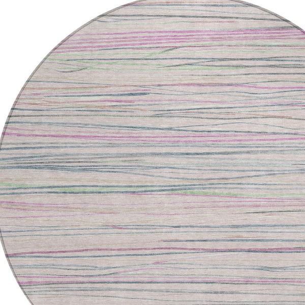 HomeRoots 8' Pink Mauve Blush Round Area Rug - Stylish Striped Design, Washable, Indoor/Outdoor Versatility 611936