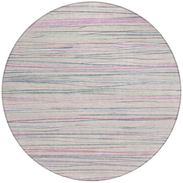 HomeRoots 8' Pink Mauve Blush Round Area Rug - Stylish Striped Design, Washable, Indoor/Outdoor Versatility 611936