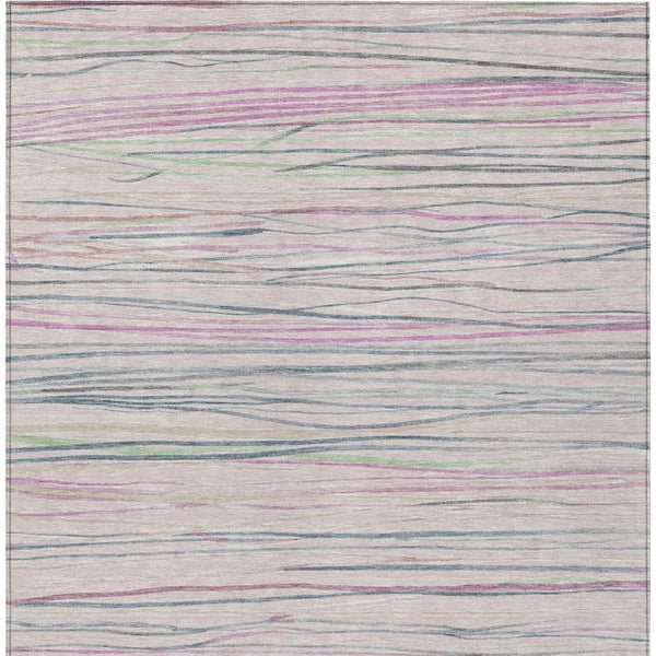 HomeRoots 8' X 10' Pink Mauve Striped Washable Area Rug - Durable, Versatile, Perfect for Indoor & Outdoor Spaces! 611937