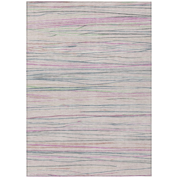 HomeRoots 8' X 10' Pink Mauve Striped Washable Area Rug - Durable, Versatile, Perfect for Indoor & Outdoor Spaces! 611937
