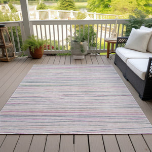 HomeRoots 9' X 12' Pink Mauve Blush Striped Washable Rug - Durable Indoor/Outdoor Design for Stylish Spaces 611938