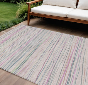 HomeRoots 10' Pink Mauve & Blush Striped Washable Area Rug – Durable, Stylish for Indoor & Outdoor Spaces! 611939