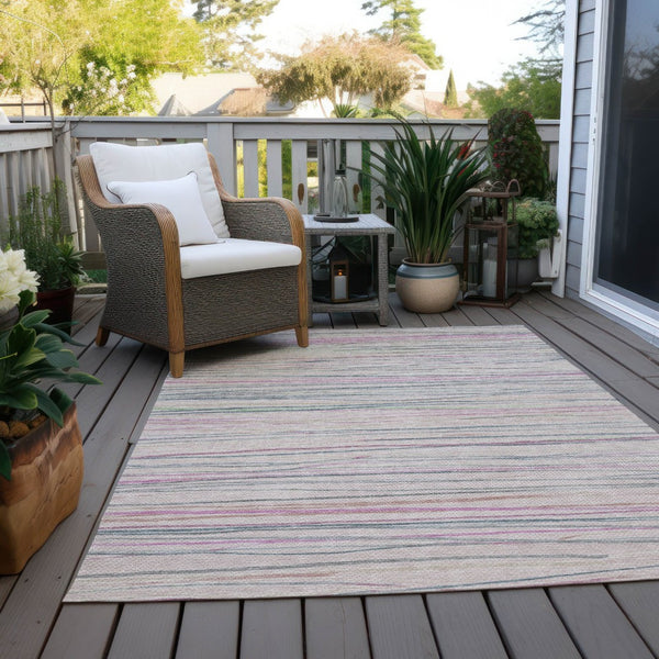 HomeRoots 10' Pink Mauve & Blush Striped Washable Area Rug – Durable, Stylish for Indoor & Outdoor Spaces! 611939