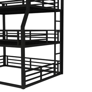 English Elm Full/Full Xl Over Queen Metal Triple Bunk Bed With Safety Guardrails – Heavy-Duty, Noise-Reducing Design W1580S00175