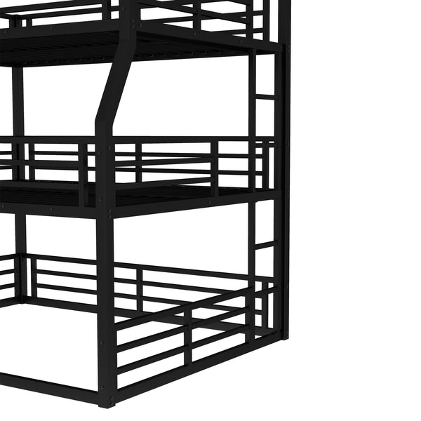 English Elm Full/Full Xl Over Queen Metal Triple Bunk Bed With Safety Guardrails – Heavy-Duty, Noise-Reducing Design W1580S00175